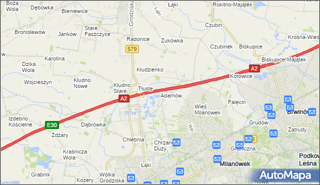 mapa Adamów gmina Grodzisk Mazowiecki, Adamów gmina Grodzisk Mazowiecki na mapie Targeo