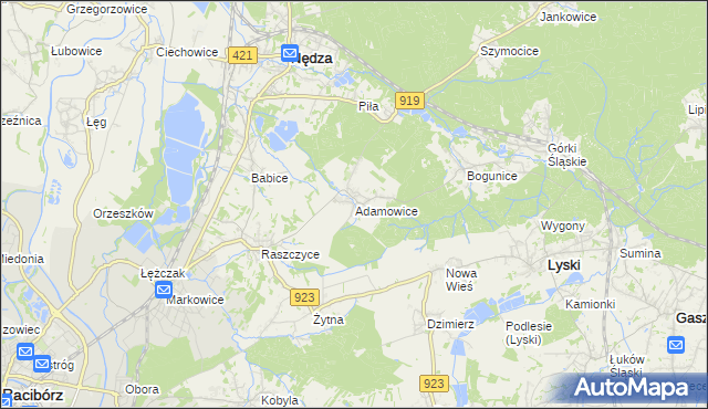 mapa Adamowice gmina Lyski, Adamowice gmina Lyski na mapie Targeo