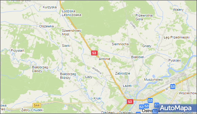 mapa Antonie gmina Olszewo-Borki, Antonie gmina Olszewo-Borki na mapie Targeo