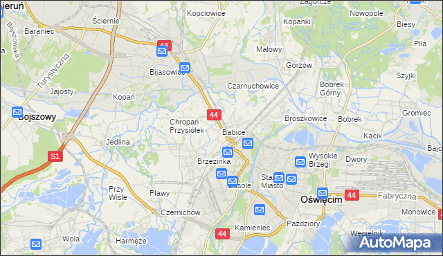 mapa Babice gmina Oświęcim, Babice gmina Oświęcim na mapie Targeo
