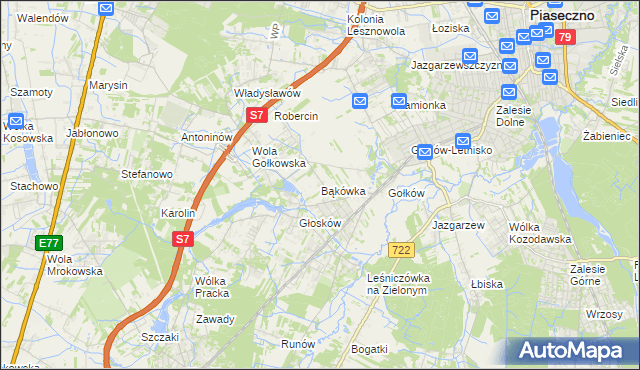 mapa Bąkówka gmina Piaseczno, Bąkówka gmina Piaseczno na mapie Targeo