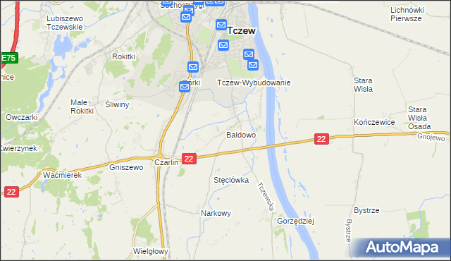 mapa Bałdowo gmina Tczew, Bałdowo gmina Tczew na mapie Targeo