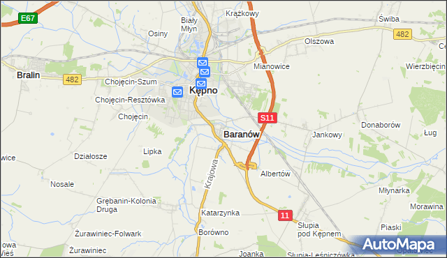 mapa Baranów powiat kępiński, Baranów powiat kępiński na mapie Targeo