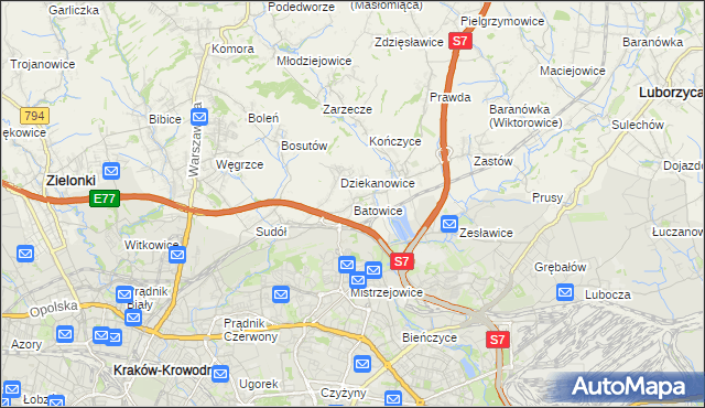 mapa Batowice, Batowice na mapie Targeo