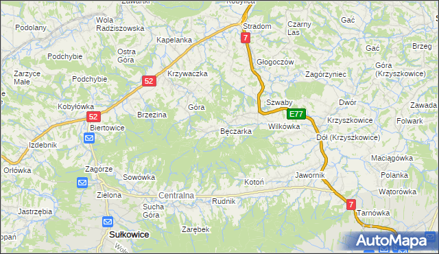 mapa Bęczarka, Bęczarka na mapie Targeo