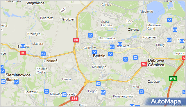 mapa Będzin, Będzin na mapie Targeo