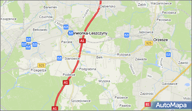 mapa Bełk gmina Czerwionka-Leszczyny, Bełk gmina Czerwionka-Leszczyny na mapie Targeo