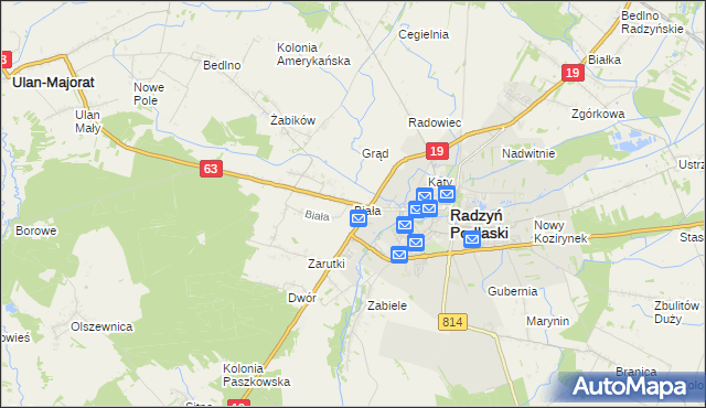 mapa Biała gmina Radzyń Podlaski, Biała gmina Radzyń Podlaski na mapie Targeo