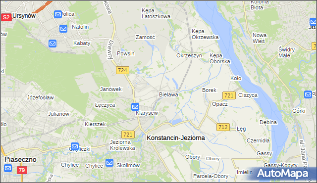 mapa Bielawa gmina Konstancin-Jeziorna, Bielawa gmina Konstancin-Jeziorna na mapie Targeo