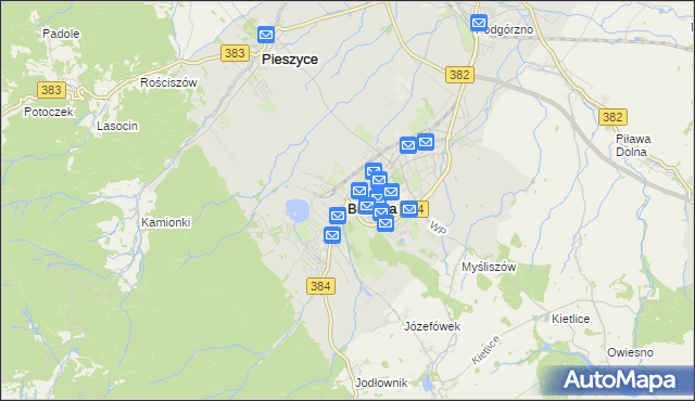 mapa Bielawa powiat dzierżoniowski, Bielawa powiat dzierżoniowski na mapie Targeo