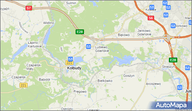 mapa Bielkowo gmina Kolbudy, Bielkowo gmina Kolbudy na mapie Targeo