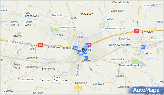 mapa Błonie powiat warszawski zachodni, Błonie powiat warszawski zachodni na mapie Targeo