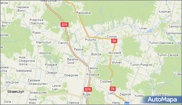 mapa Bobrza, Bobrza na mapie Targeo