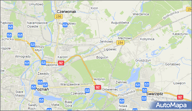 mapa Bogucin gmina Swarzędz, Bogucin gmina Swarzędz na mapie Targeo