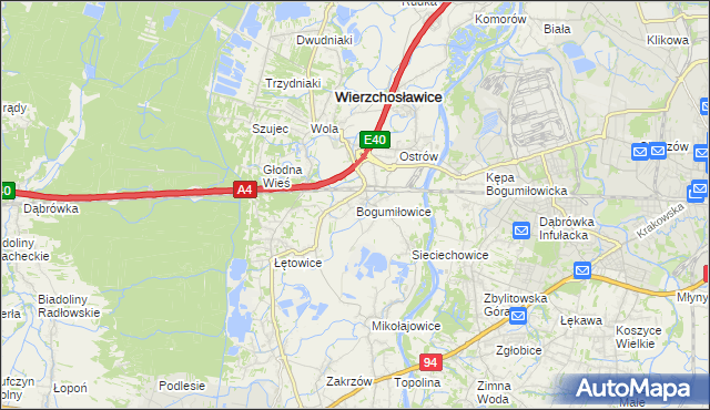 mapa Bogumiłowice gmina Wierzchosławice, Bogumiłowice gmina Wierzchosławice na mapie Targeo