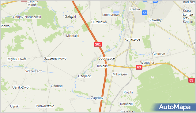 mapa Boguszyce gmina Łomża, Boguszyce gmina Łomża na mapie Targeo