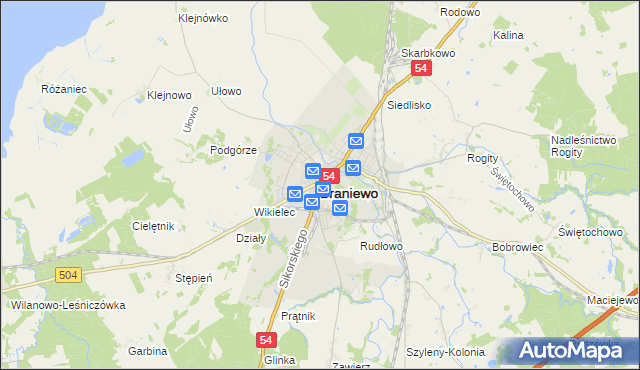 mapa Braniewo, Braniewo na mapie Targeo