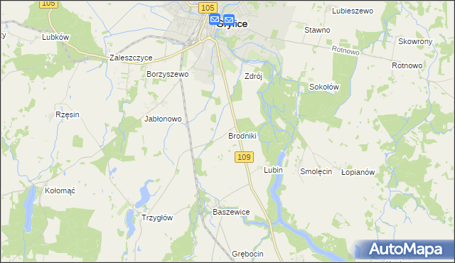 mapa Brodniki gmina Gryfice, Brodniki gmina Gryfice na mapie Targeo