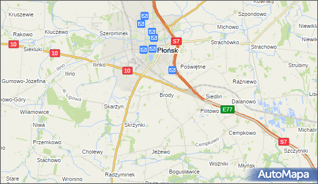 mapa Brody gmina Płońsk, Brody gmina Płońsk na mapie Targeo