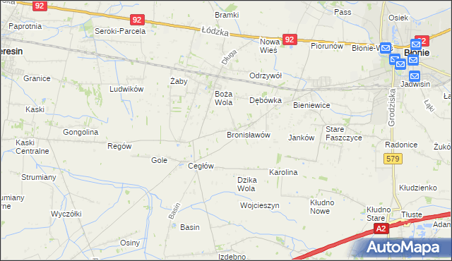mapa Bronisławów gmina Baranów, Bronisławów gmina Baranów na mapie Targeo