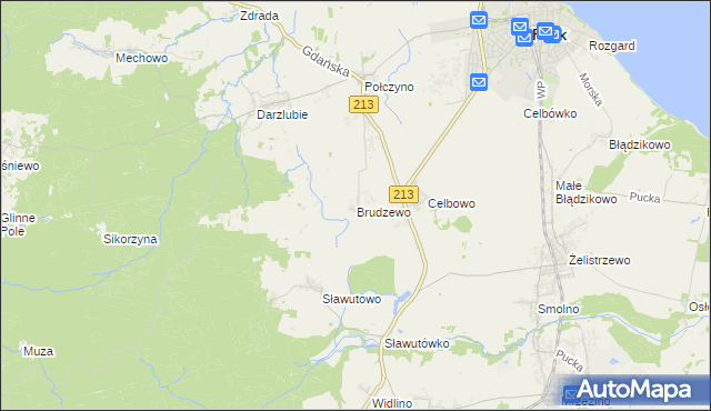 mapa Brudzewo gmina Puck, Brudzewo gmina Puck na mapie Targeo
