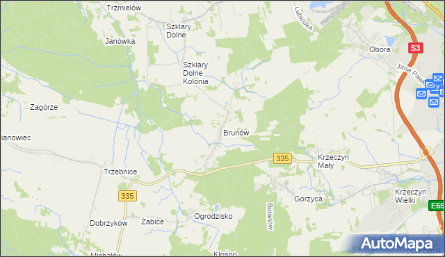 mapa Brunów gmina Chocianów, Brunów gmina Chocianów na mapie Targeo