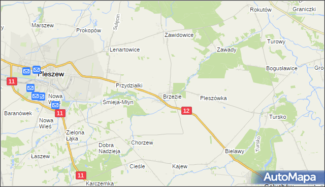 mapa Brzezie gmina Pleszew, Brzezie gmina Pleszew na mapie Targeo