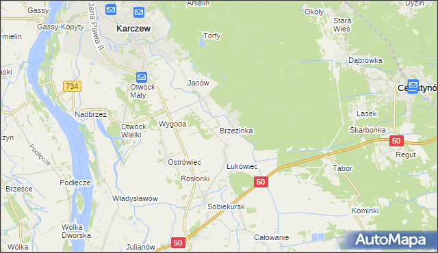 mapa Brzezinka gmina Karczew, Brzezinka gmina Karczew na mapie Targeo