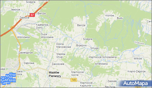 mapa Brzezinki gmina Masłów, Brzezinki gmina Masłów na mapie Targeo