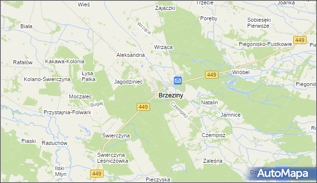 mapa Brzeziny powiat kaliski, Brzeziny powiat kaliski na mapie Targeo
