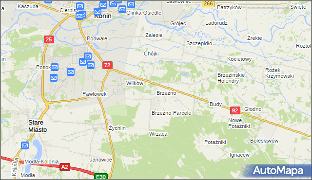 mapa Brzeźno gmina Krzymów, Brzeźno gmina Krzymów na mapie Targeo