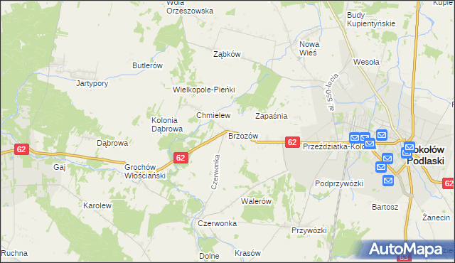 mapa Brzozów gmina Sokołów Podlaski, Brzozów gmina Sokołów Podlaski na mapie Targeo