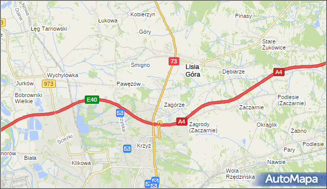 mapa Brzozówka gmina Lisia Góra, Brzozówka gmina Lisia Góra na mapie Targeo