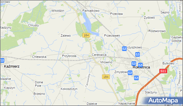 mapa Cerekwica gmina Rokietnica, Cerekwica gmina Rokietnica na mapie Targeo