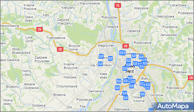 mapa Chełmiec powiat nowosądecki, Chełmiec powiat nowosądecki na mapie Targeo