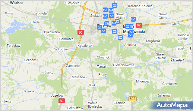 mapa Chochół gmina Mińsk Mazowiecki, Chochół gmina Mińsk Mazowiecki na mapie Targeo