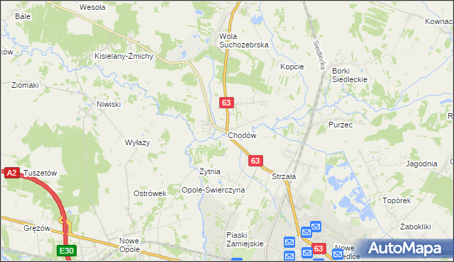 mapa Chodów gmina Siedlce, Chodów gmina Siedlce na mapie Targeo