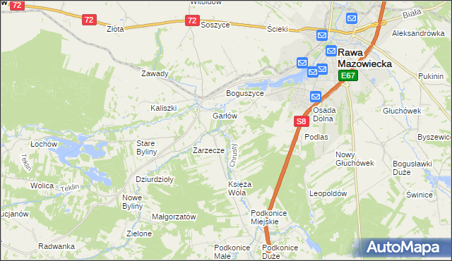 mapa Chrusty gmina Rawa Mazowiecka, Chrusty gmina Rawa Mazowiecka na mapie Targeo