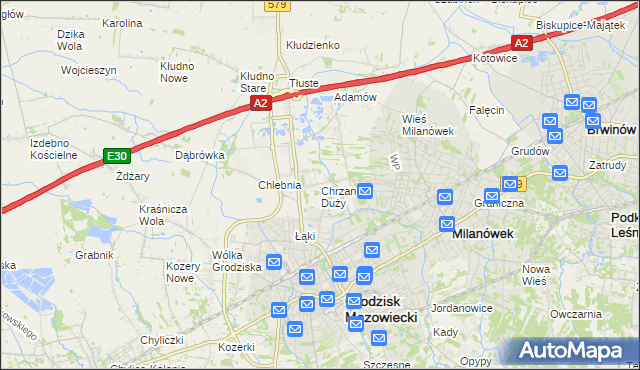 mapa Chrzanów Duży, Chrzanów Duży na mapie Targeo