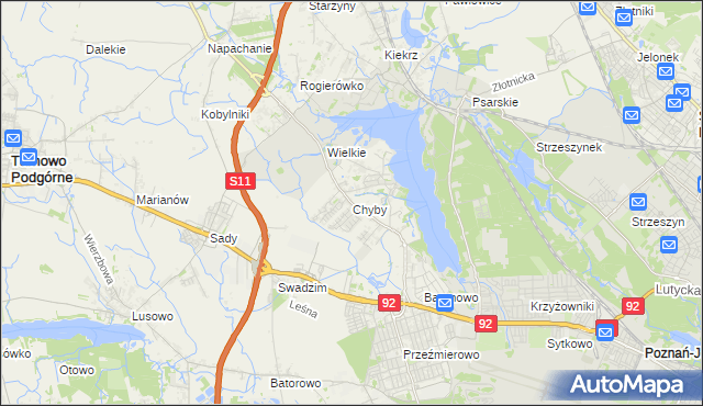 mapa Chyby gmina Tarnowo Podgórne, Chyby gmina Tarnowo Podgórne na mapie Targeo