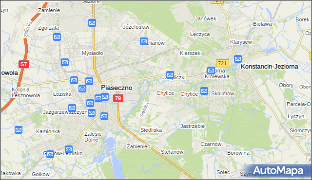 mapa Chylice gmina Piaseczno, Chylice gmina Piaseczno na mapie Targeo