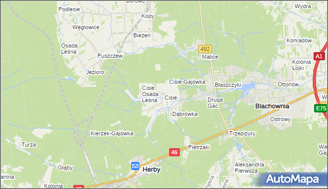 mapa Cisie gmina Blachownia, Cisie gmina Blachownia na mapie Targeo