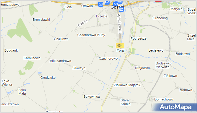 mapa Czachorowo gmina Gostyń, Czachorowo gmina Gostyń na mapie Targeo