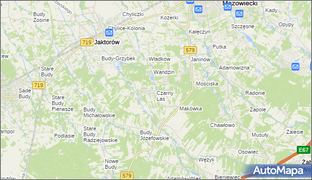mapa Czarny Las gmina Grodzisk Mazowiecki, Czarny Las gmina Grodzisk Mazowiecki na mapie Targeo