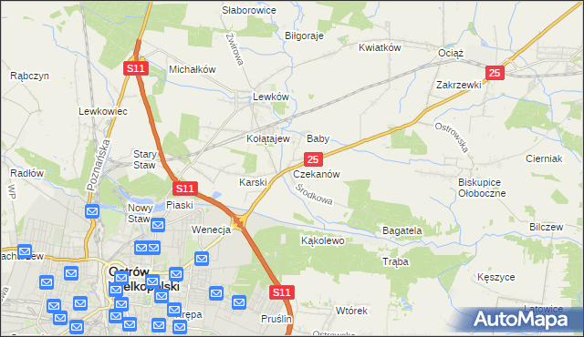 mapa Czekanów gmina Ostrów Wielkopolski, Czekanów gmina Ostrów Wielkopolski na mapie Targeo