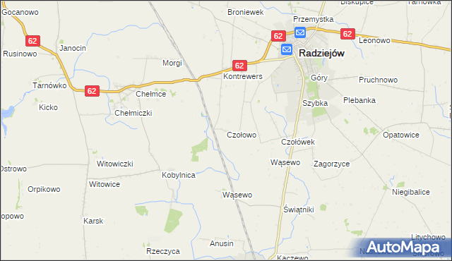 mapa Czołowo gmina Radziejów, Czołowo gmina Radziejów na mapie Targeo