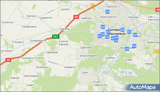 mapa Dąbrowa gmina Tomaszów Mazowiecki, Dąbrowa gmina Tomaszów Mazowiecki na mapie Targeo