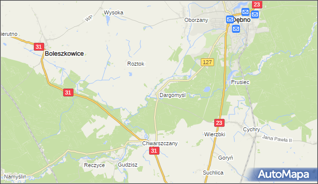 mapa Dargomyśl gmina Dębno, Dargomyśl gmina Dębno na mapie Targeo