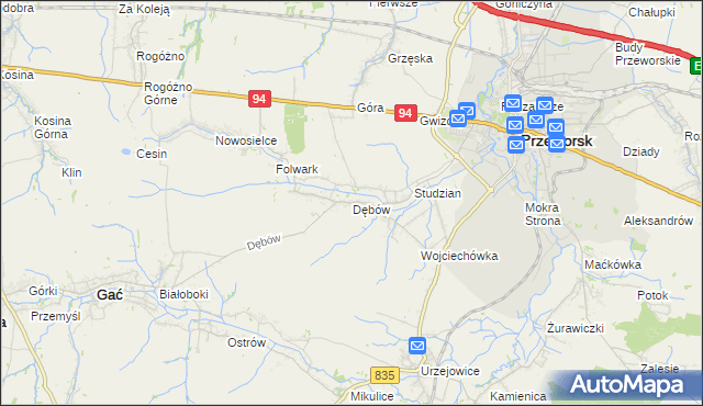 mapa Dębów gmina Gać, Dębów gmina Gać na mapie Targeo