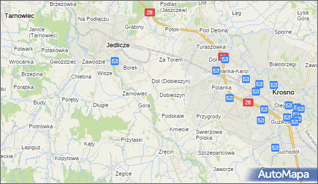 mapa Dobieszyn gmina Jedlicze, Dobieszyn gmina Jedlicze na mapie Targeo